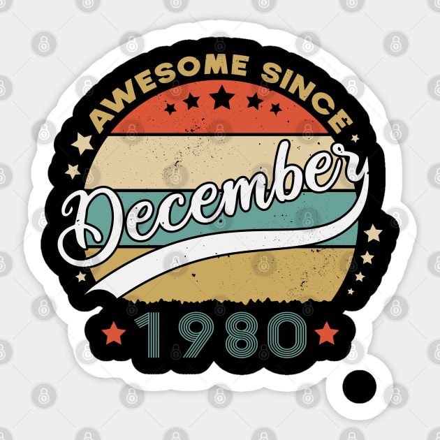 Awesome Since December 1980 Birthday Retro Sunset Vintage Sticker by SbeenShirts